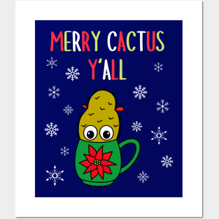 Merry Cactus Y'all - Small Christmas Cactus In Poinsettia Mug Posters and Art